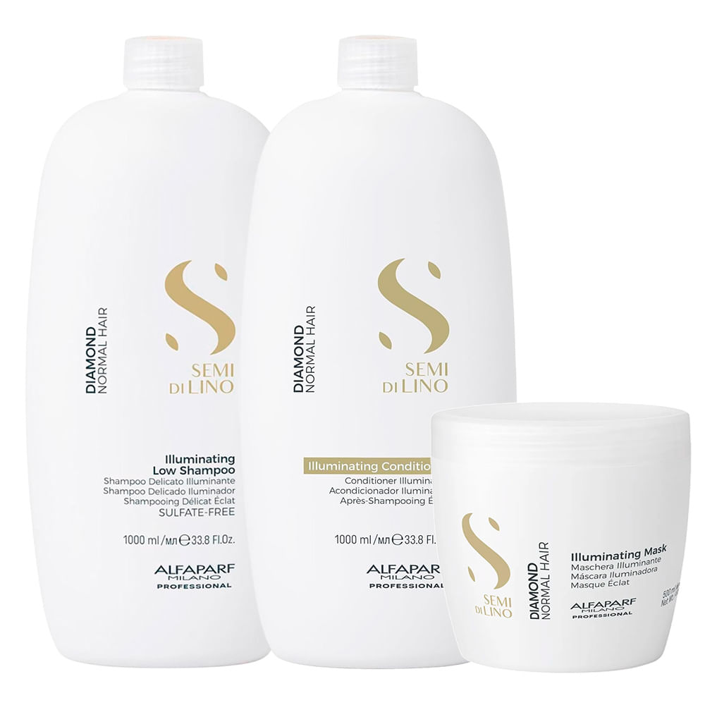 Kit Alfaparf Semi Di Lino Illuminating Shampoo 1L + Condicionador 1L + Máscara 500ml